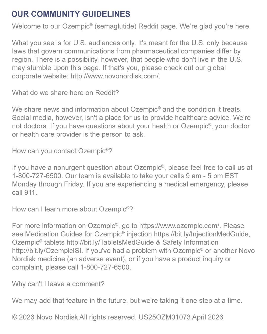 u/Ozempic_semaglutide - Community Guidelines