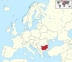 Carte administrative de l'Europe, montrant la Bulgarie en rouge.