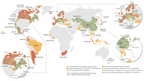 Carbon taxes and emission trading worldwide
